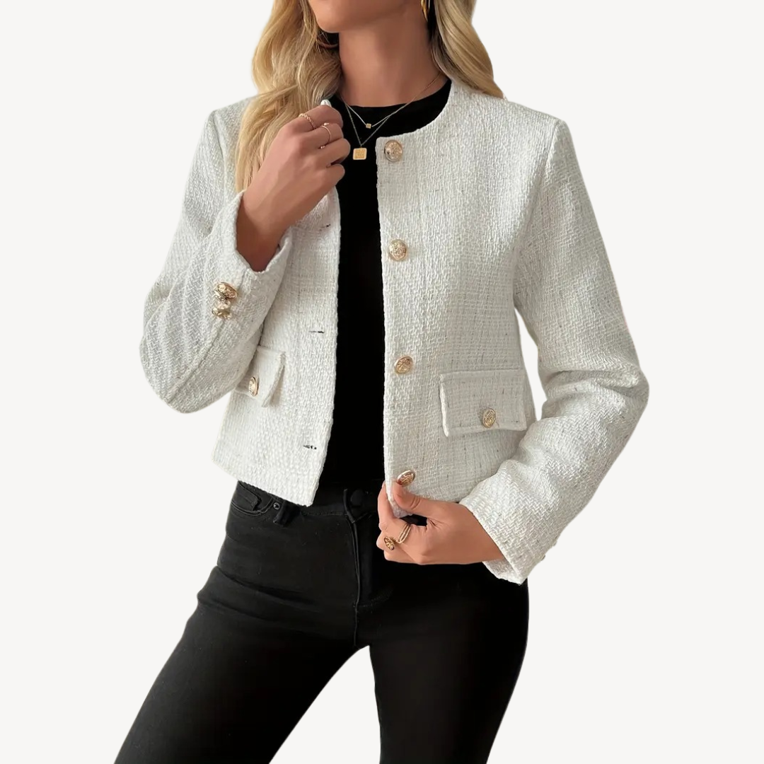 Womens Tweed Blazer Button-Up Classic Fit - BritishMode
