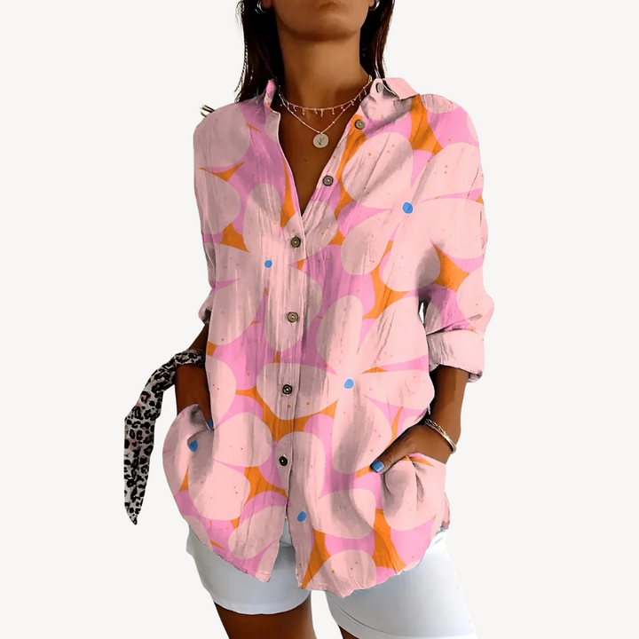Womens Button-Up Shirt Printed Regular Fit