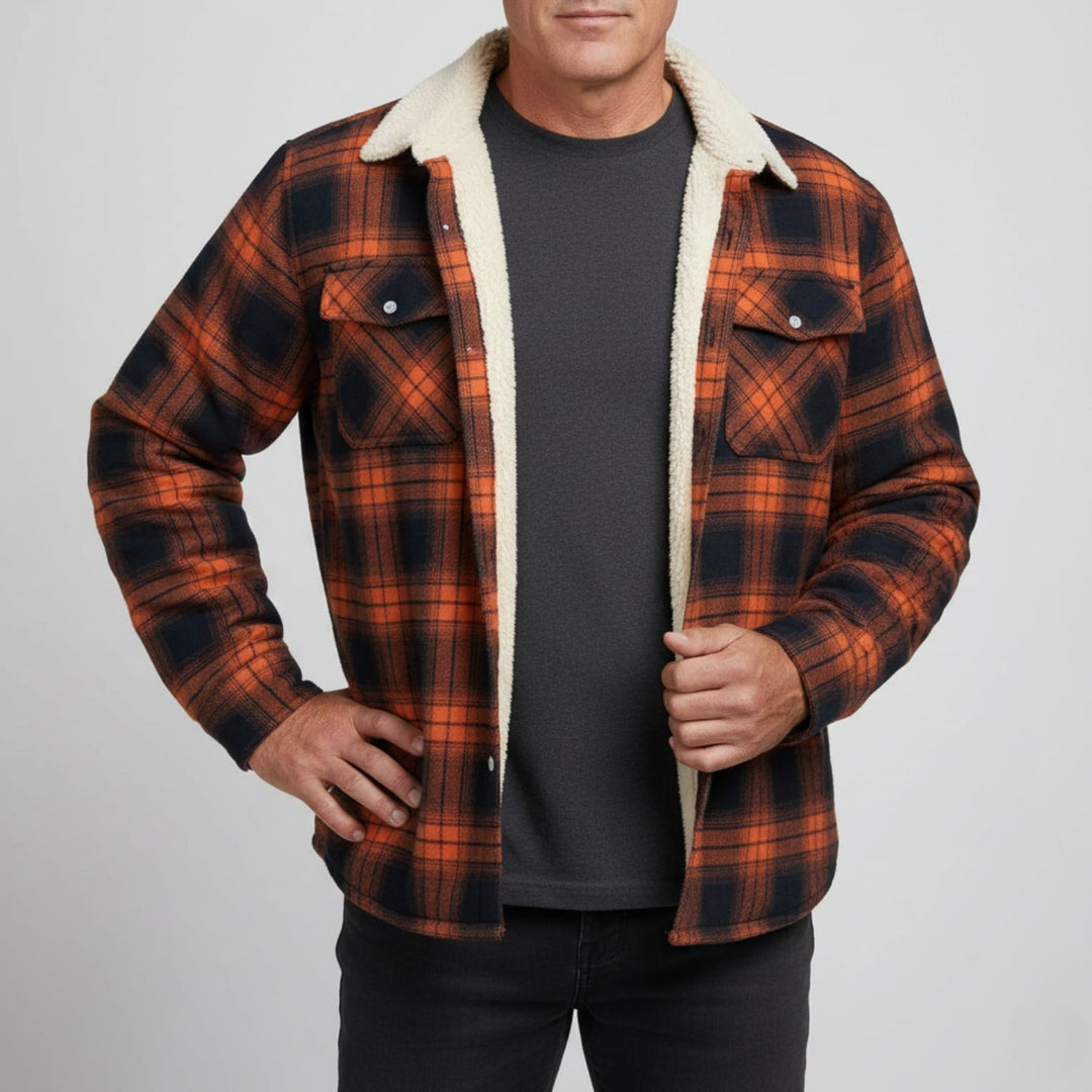 Mens Casual Checked Jacket Button-Up Warm Outerwear - BritishMode