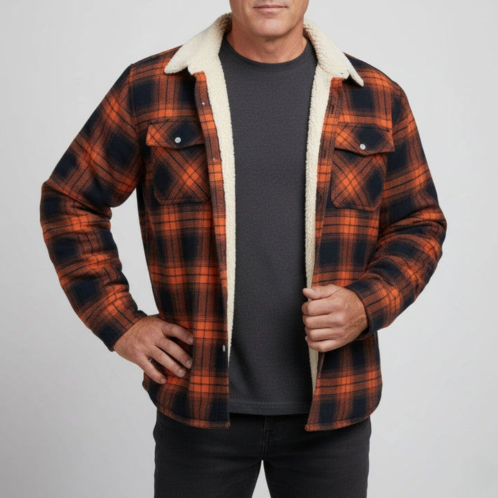 Mens Casual Checked Jacket Button-Up Warm Outerwear - BritishMode