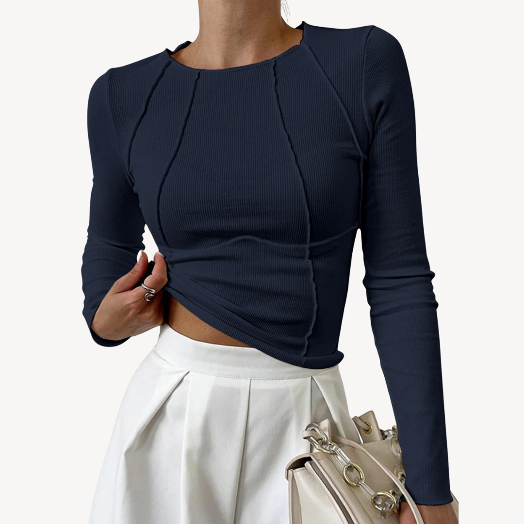 Womens Long Sleeve Ribbed Cotton T-Shirt Slim Fit