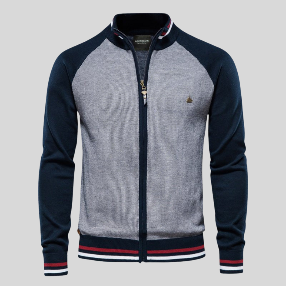 Mens Zip Cardigan Raglan Sleeve Two-Tone