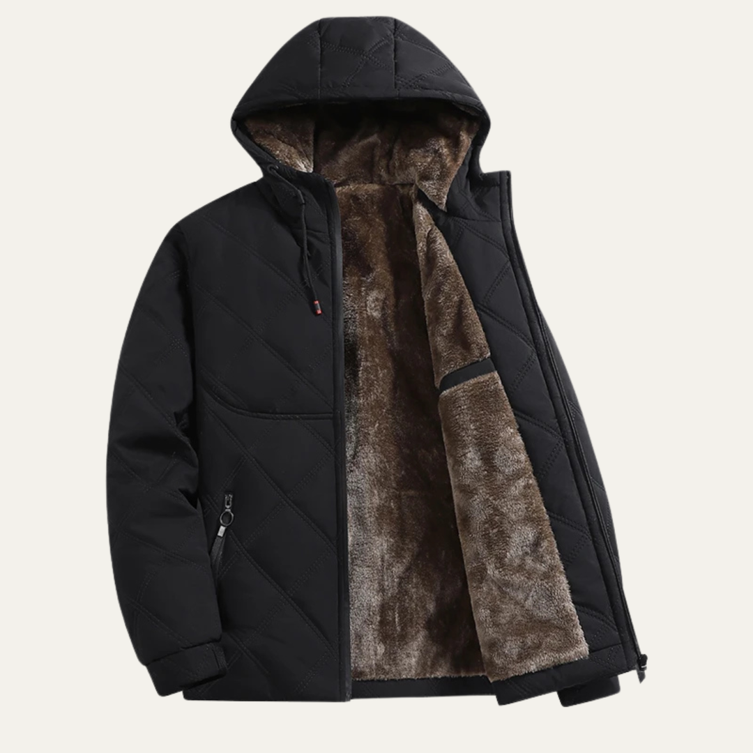 Mens Hooded Overcoat Thick Plush Fleece Lined Warm Fit