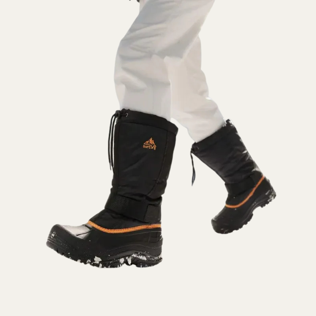 Mens Tall Winter Snow Boots with Strap and Drawstring Closure