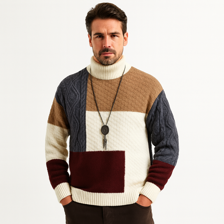Mens Ribbed Knit Sweater with Contrast Trim - BritishMode