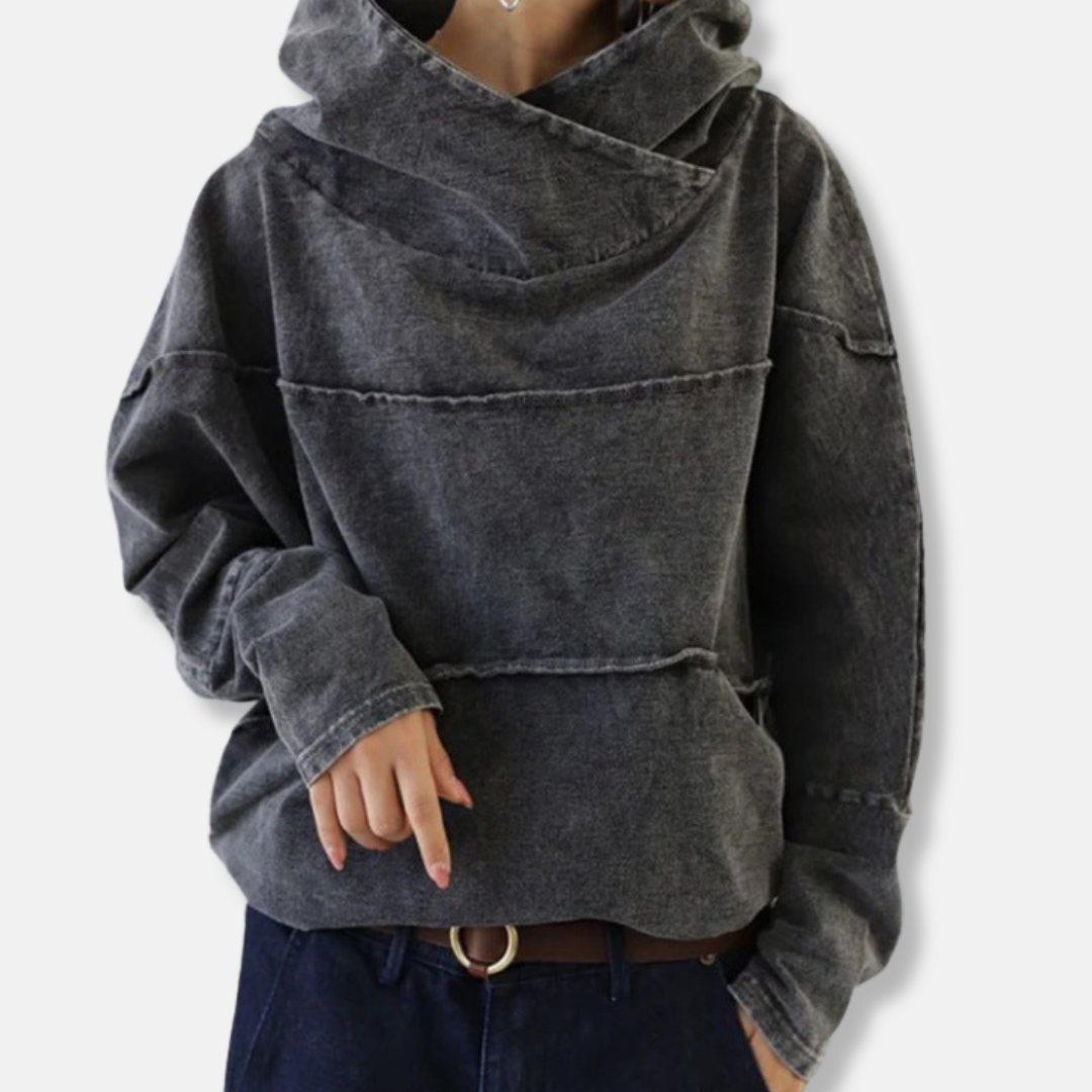 Womens Pullover Hoodie Cotton Blend Oversized Fit Draped Cowl Neck - BritishMode