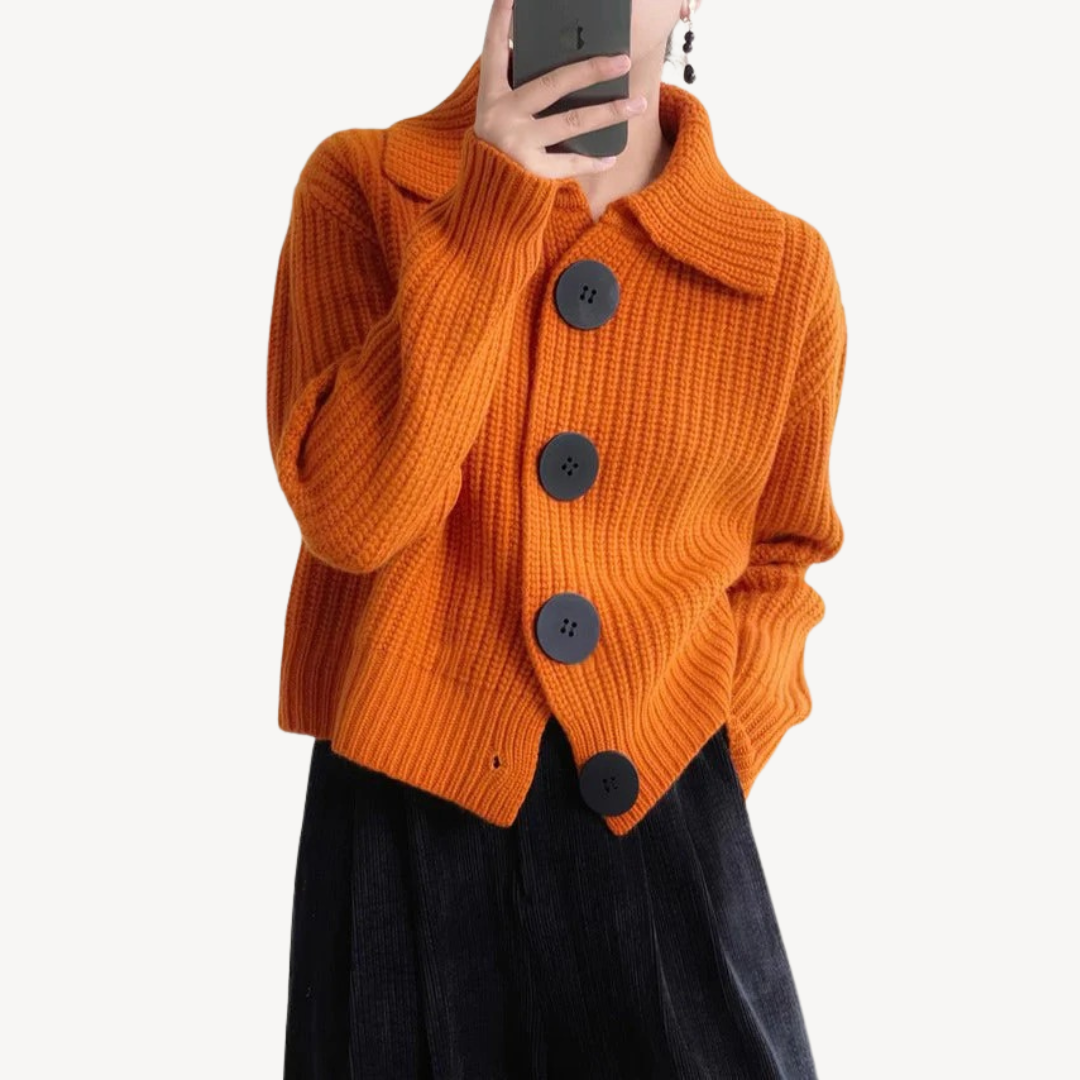 Womens Knit Cardigan with Peter Pan Collar - BritishMode