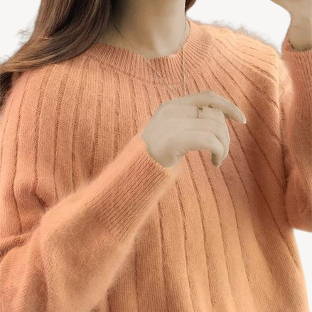 Womens Wool Blend Ribbed Knit Sweater Crewneck