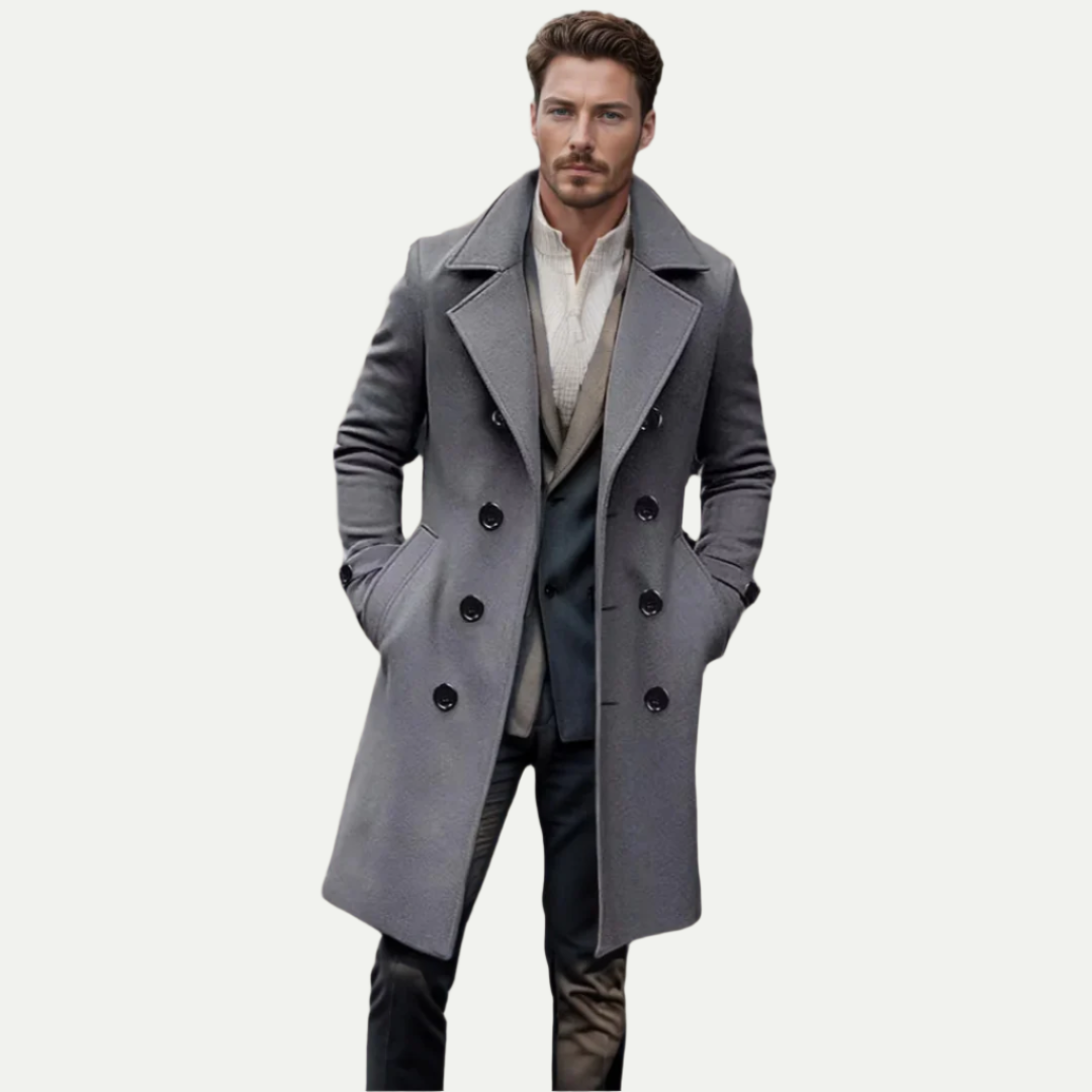 Mens Wool Peacoat Double Breasted Long Fit