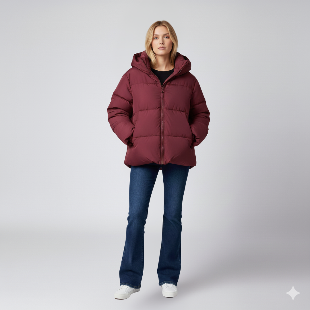 Womens Quilted Puffer Jacket Oversized High Collar Winter Outerwear - BritishMode