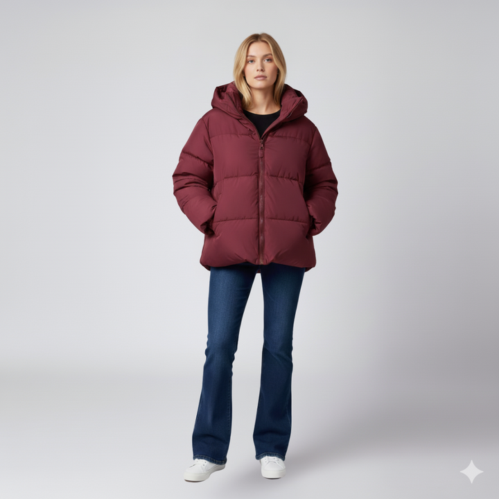Womens Quilted Puffer Jacket Oversized High Collar Winter Outerwear - BritishMode