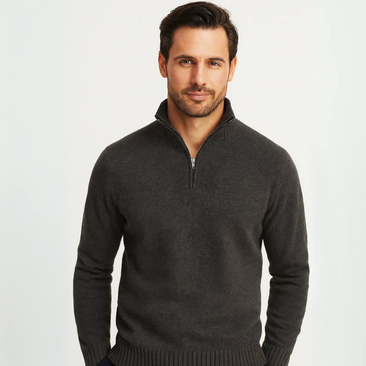 Mens Sweater Ribbed Collar Quarter Zip - BritishMode