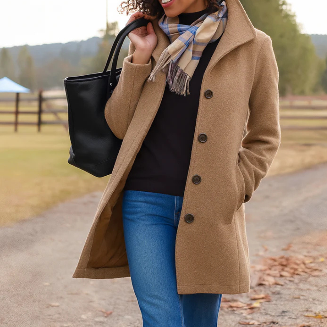 Womens Notched Lapel Coat Wool Blend Classic Fit - BritishMode