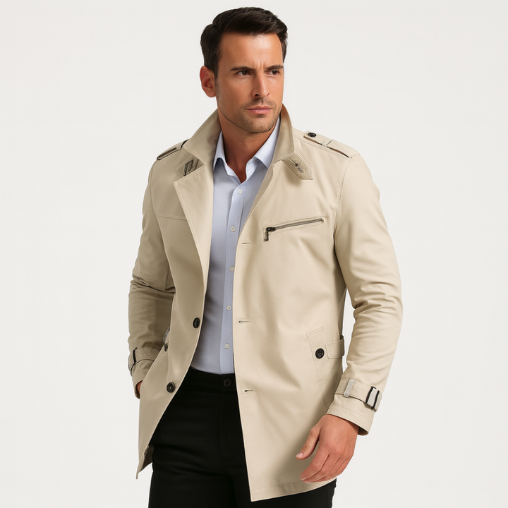 Mens Trench Coat Long Single-Breasted Classic Fit - BritishMode