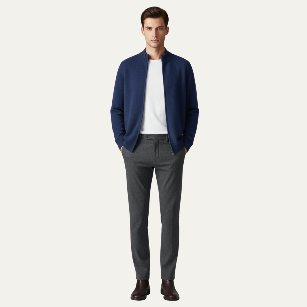 Mens Knit Bomber Cardigan Full Zip High Neck - BritishMode