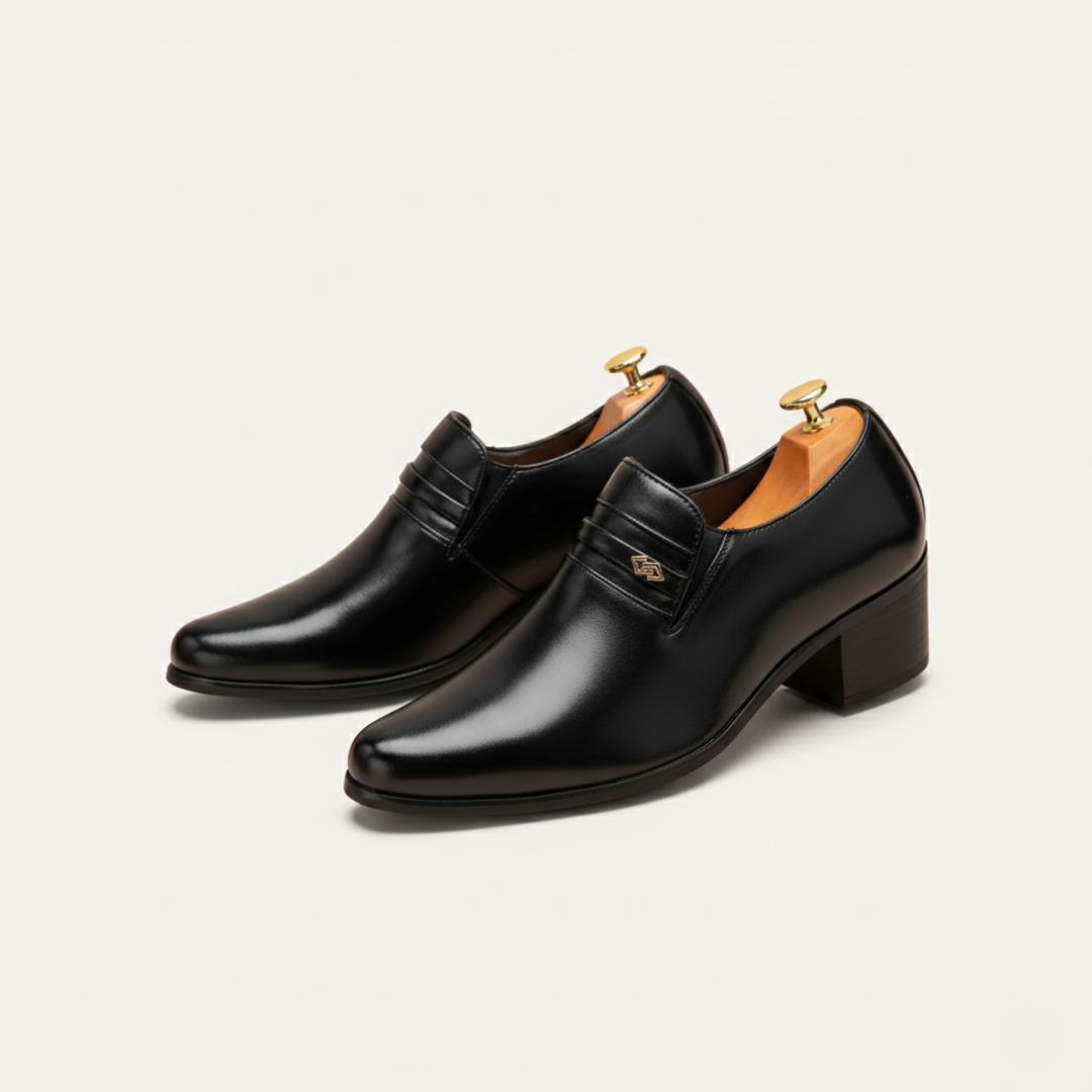 Mens Leather Dress Shoes Slip-On Cuban Heel Loafers