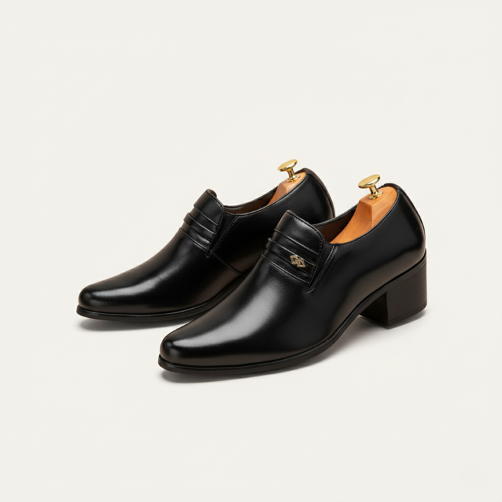 Mens Leather Dress Shoes Slip-On Cuban Heel Loafers