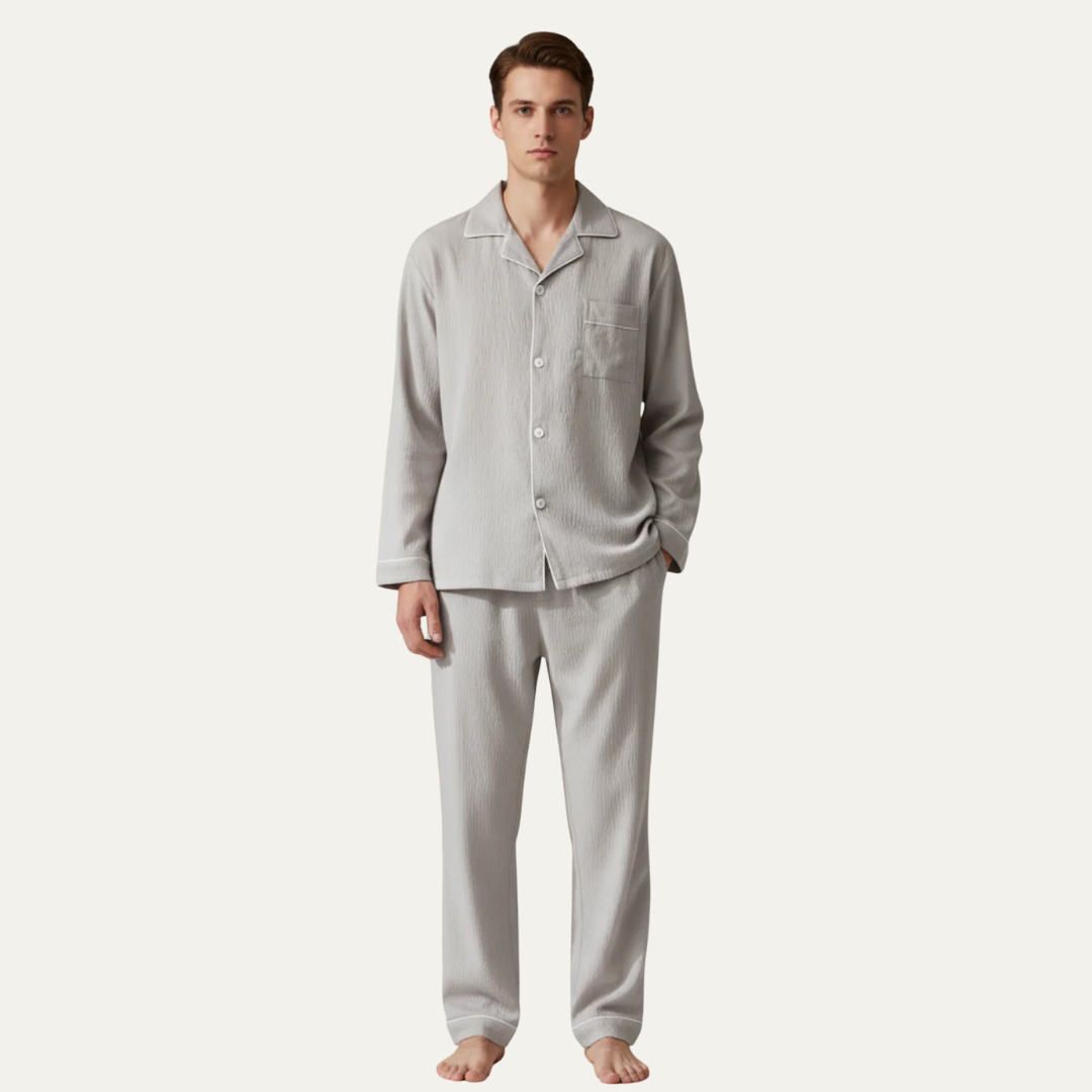 Mens Pajama Set with Notched Collar Classic Fit - BritishMode