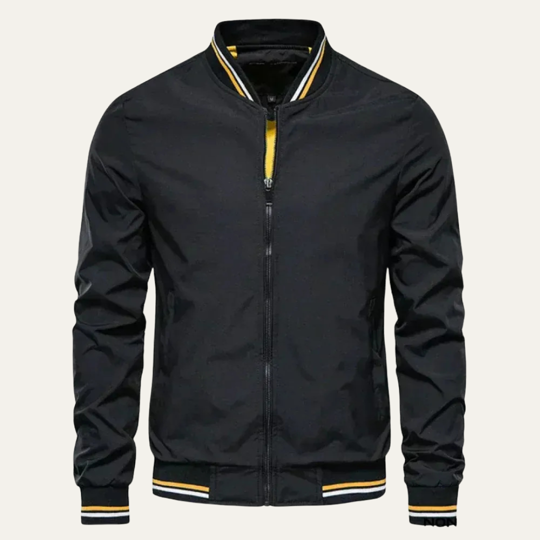 Mens Bomber Jacket Ribbed Collar Striped Design