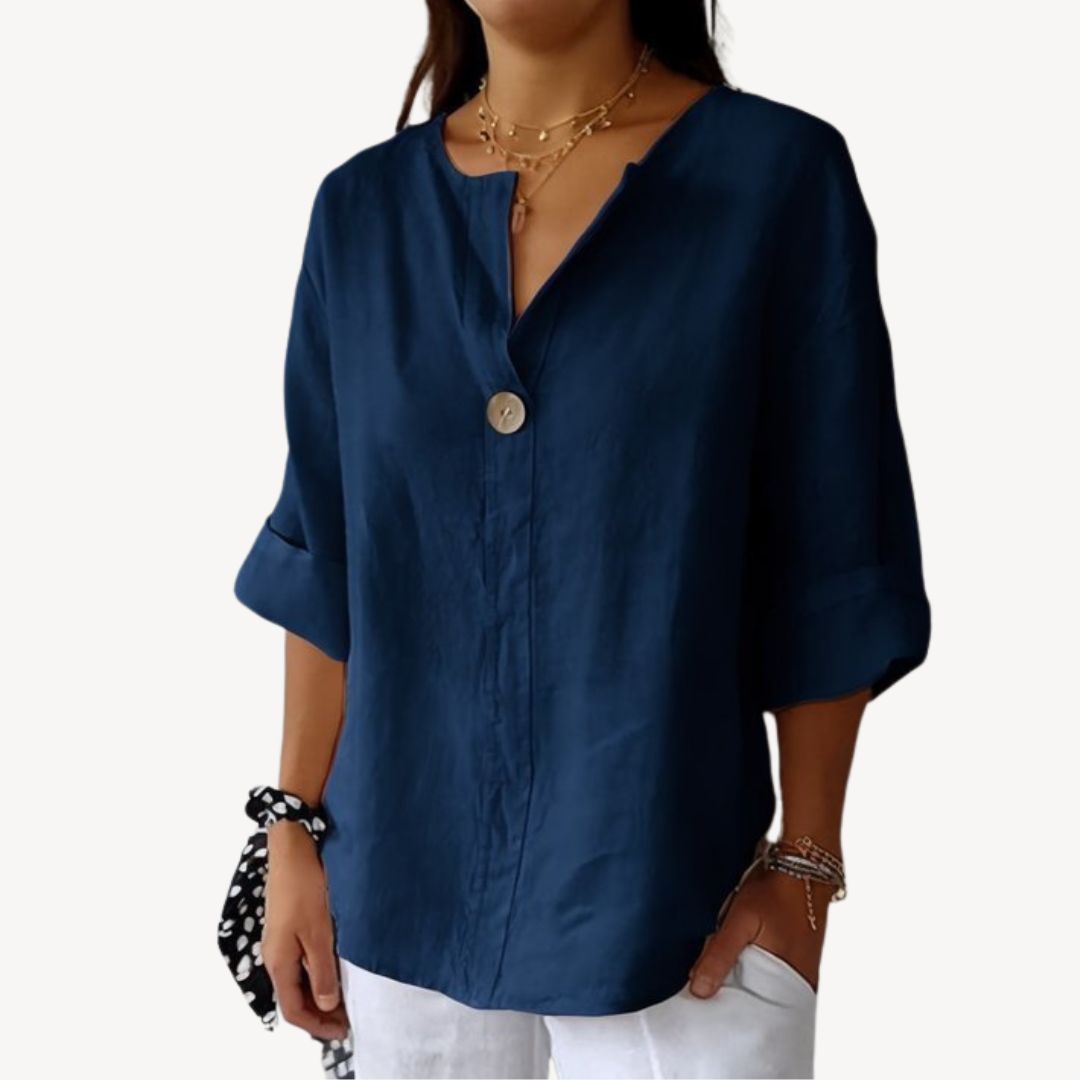 Womens Linen Blouse Long Sleeve V-Neck