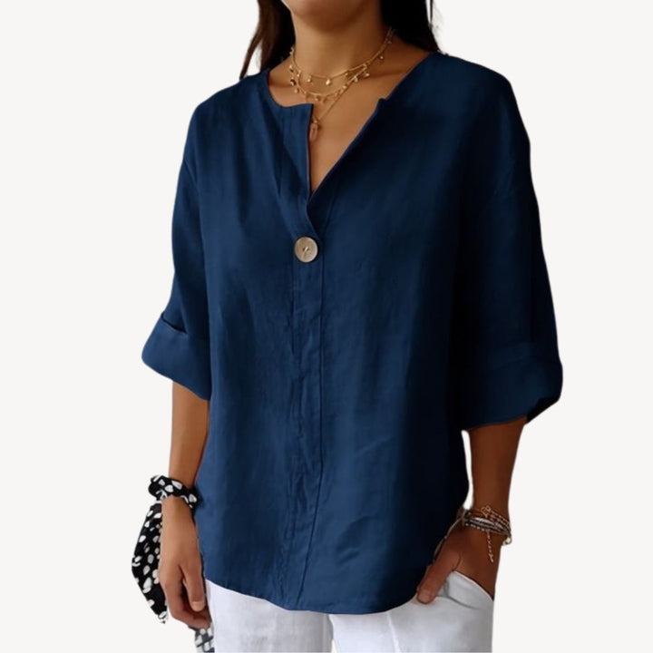 Womens Linen Blouse Long Sleeve V-Neck
