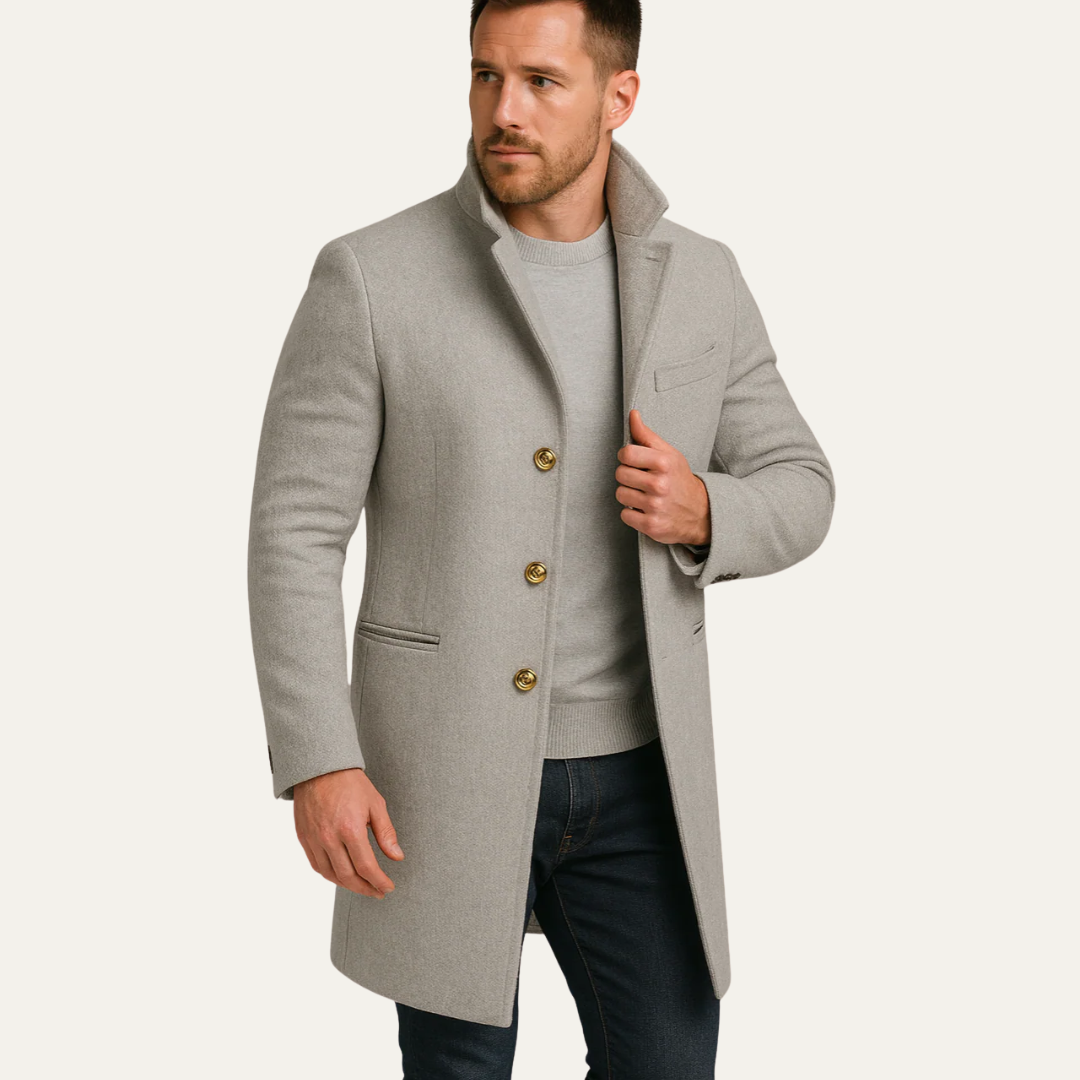 Mens Mid-Length Topcoat with Button Closure