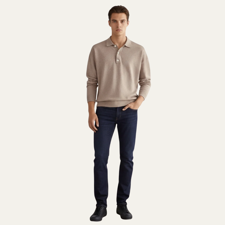 Mens Polo Sweater Fine Knit Long Sleeve - BritishMode