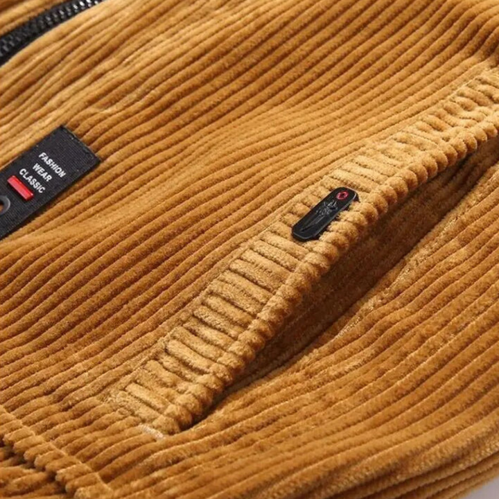 Mens Corduroy Bomber Jacket Plush Collar