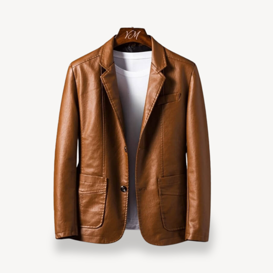 Mens Blazer Jacket Faux Leather Slim Fit - BritishMode