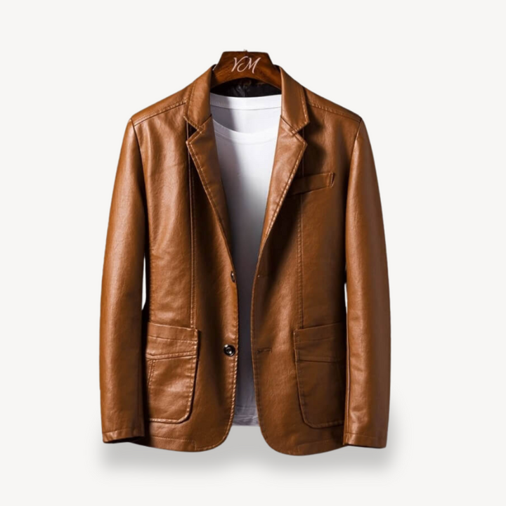 Mens Blazer Jacket Faux Leather Slim Fit - BritishMode