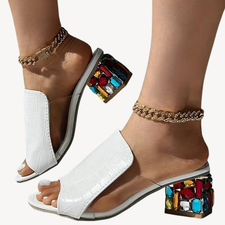 Womens Orthopedic Mules Croc-Embossed Rhinestone Detail - BritishMode