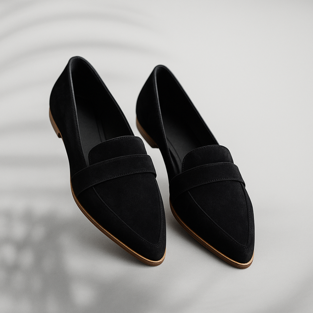 Womens Suede Flat Loafers Pointed Toe Slip-On Penny Strap - BritishMode