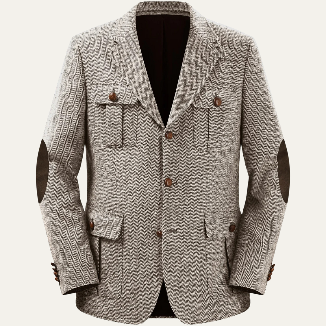 Mens Wool Blend Tweed Blazer Herringbone Pattern Classic Fit - BritishMode