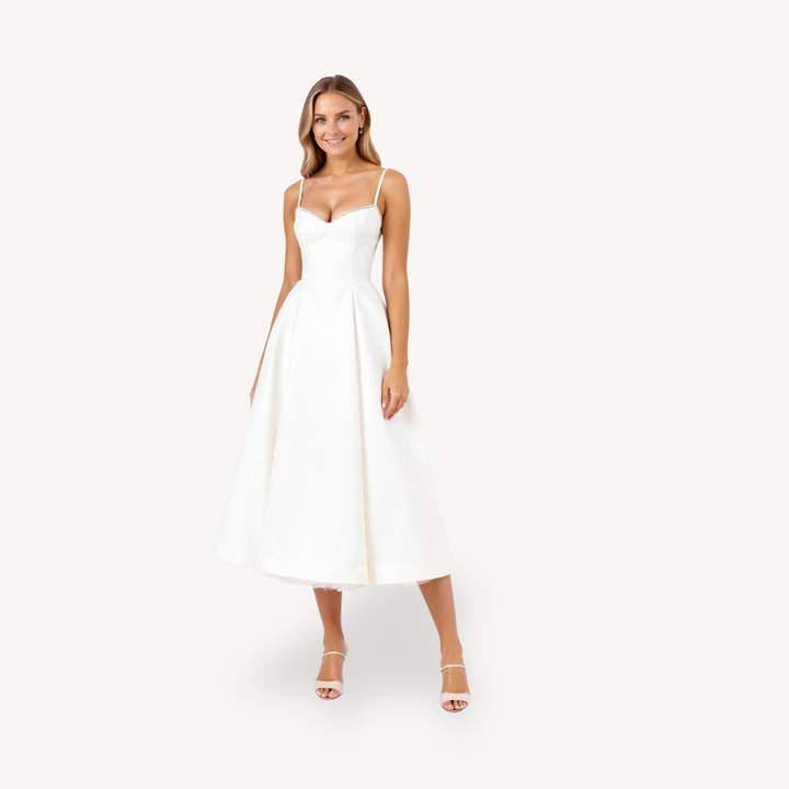 Womens A-Line Midi Dress Cotton with Pockets - BritishMode