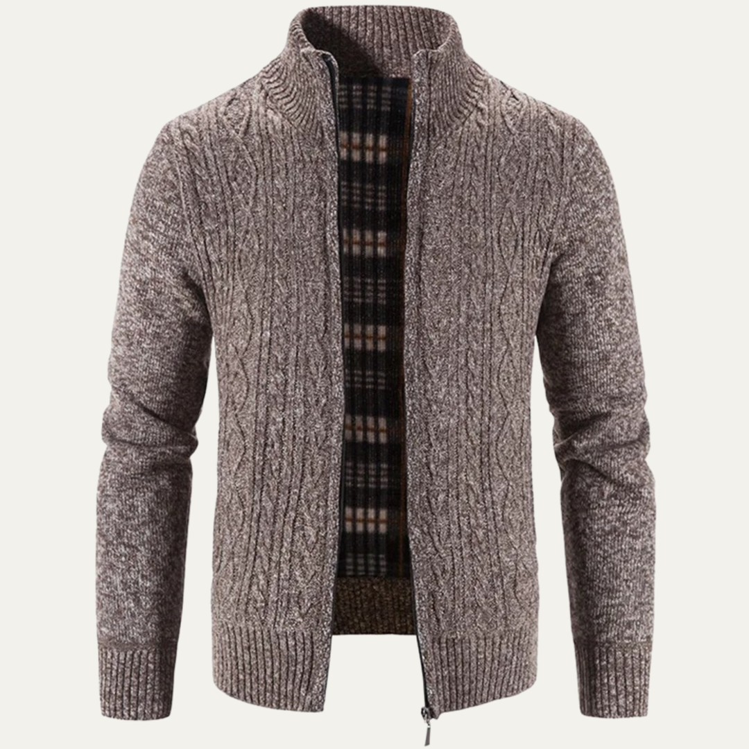 Mens Fleece Knit Jacket Warm Zip-Up - BritishMode