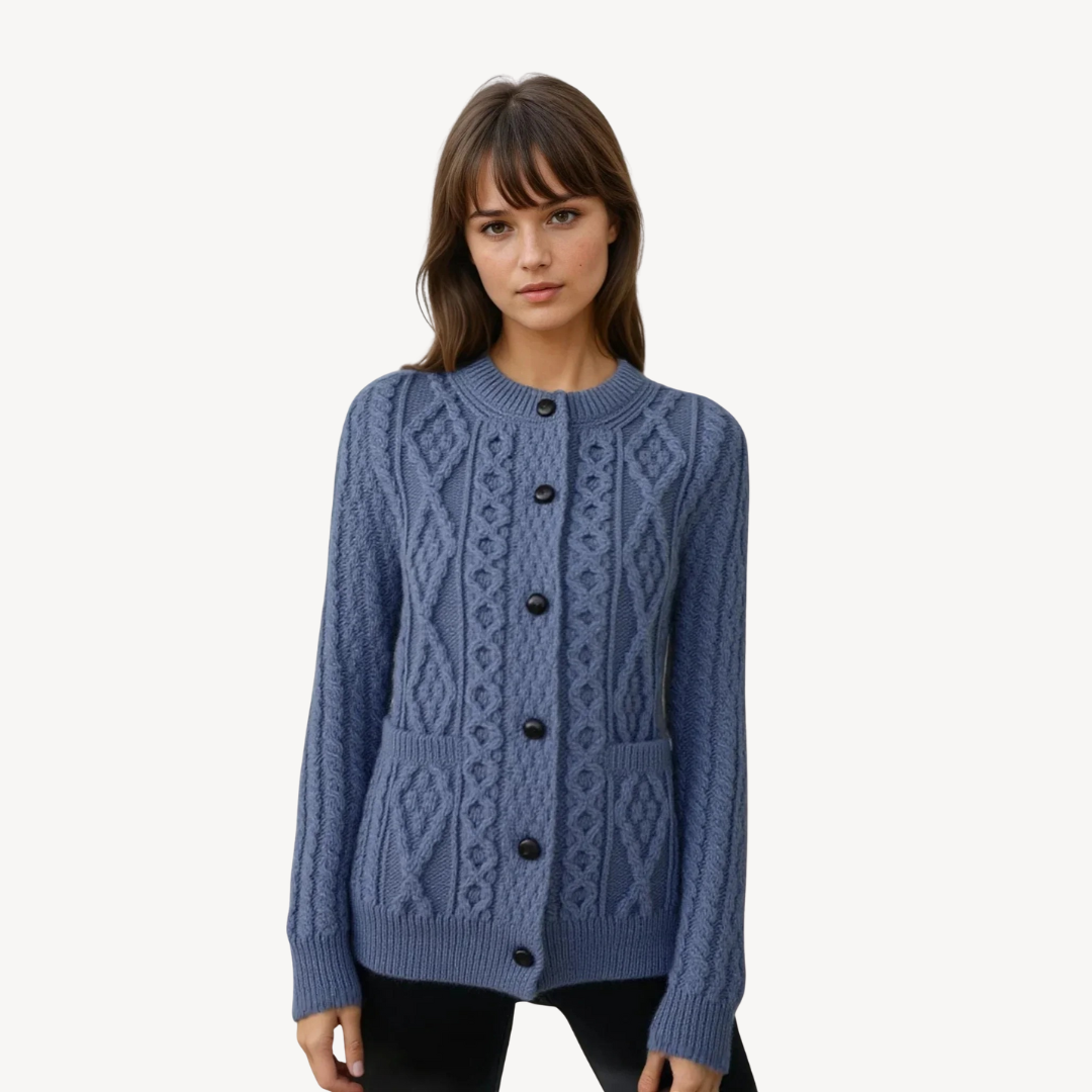 Womens Wool Blend Cardigan Cable Knit Relaxed Fit