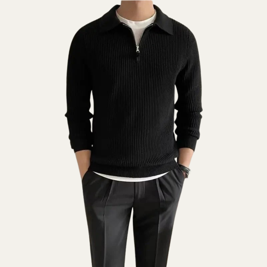 Mens Rib Knit Polo Sweater Quarter Zip