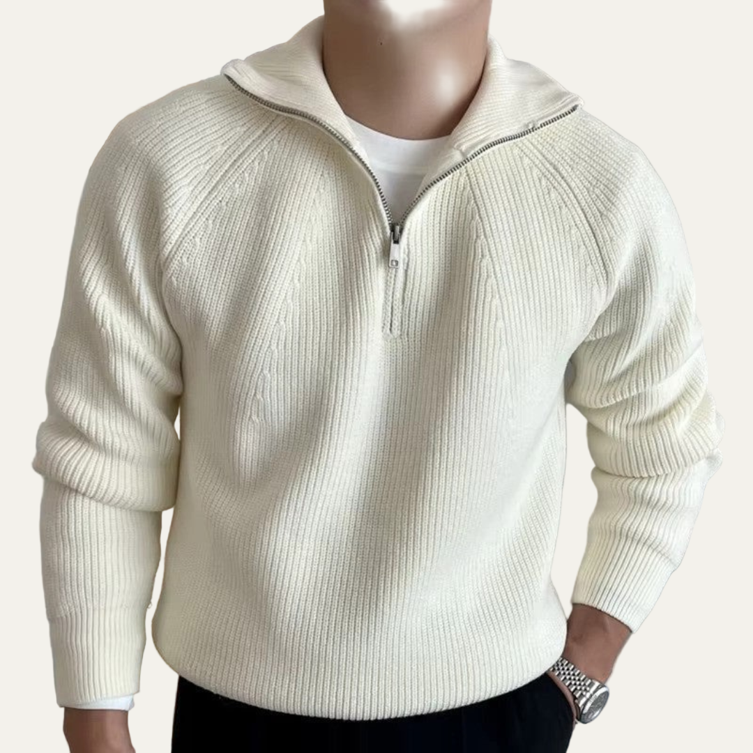 Mens Quarter Zip Pullover Vertical Rib Knit