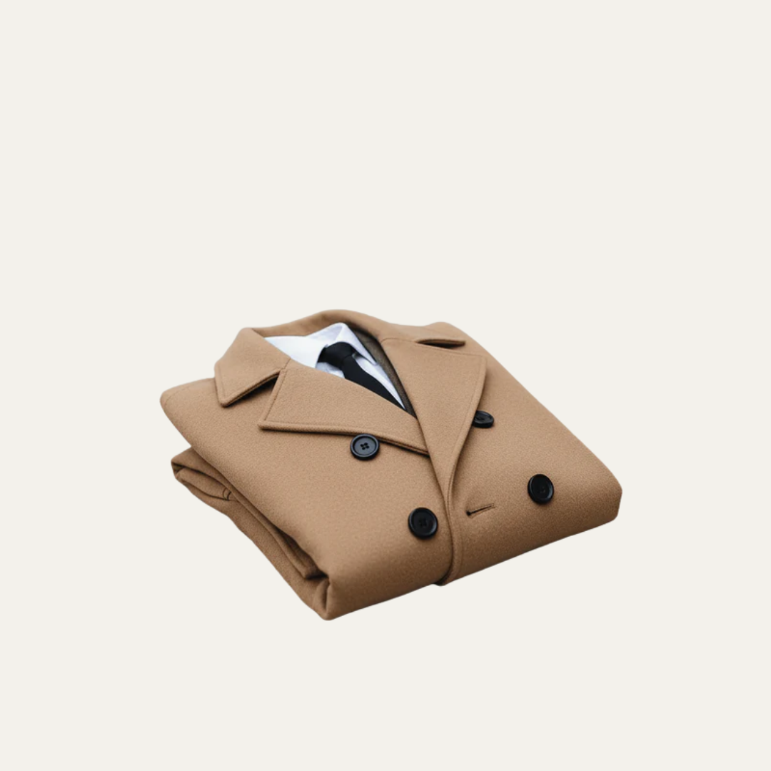 Mens Double-Breasted Overcoat Wool Notched Lapel