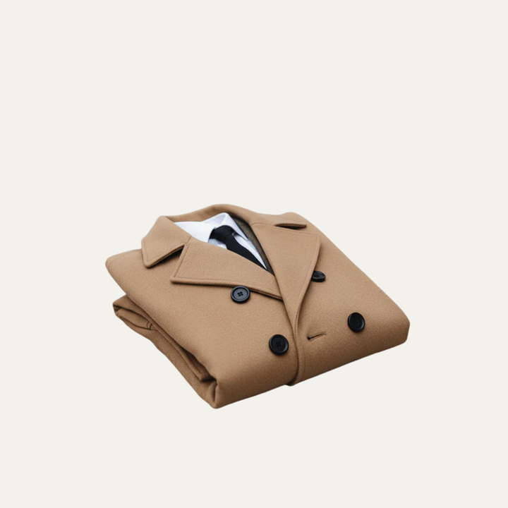 Mens Double-Breasted Overcoat Wool Notched Lapel
