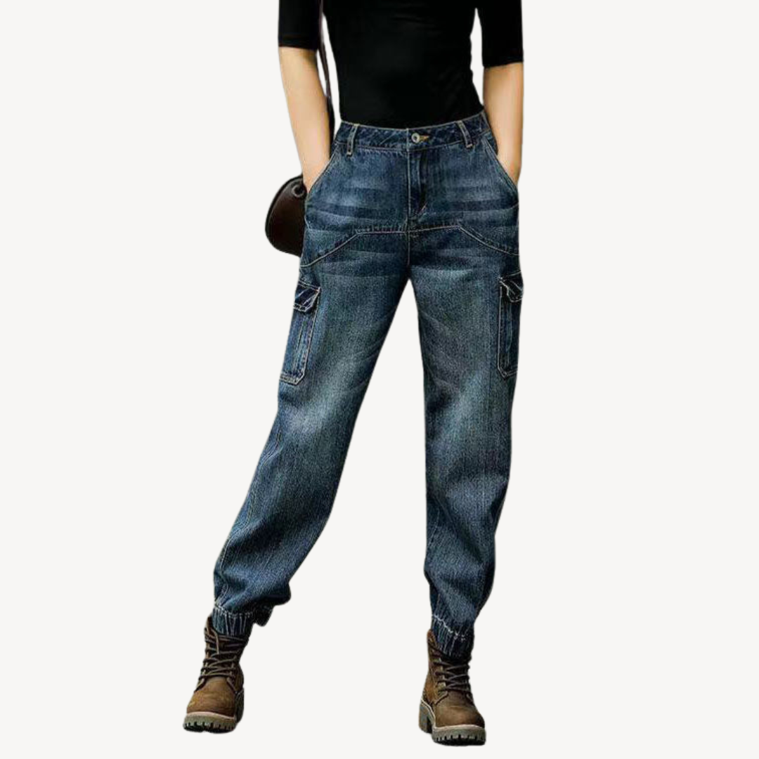 Womens Cargo Jogger Jeans Denim Relaxed Fit - BritishMode