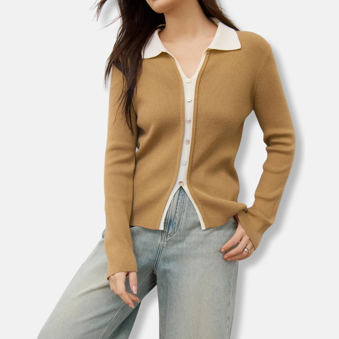 Womens Sweater Ribbed Texture Layered Look Long Sleeve Slim Fit - BritishMode