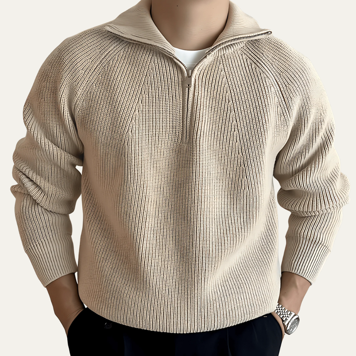 Mens Heavy Knit Quarter Zip Sweater Classic Fit - BritishMode
