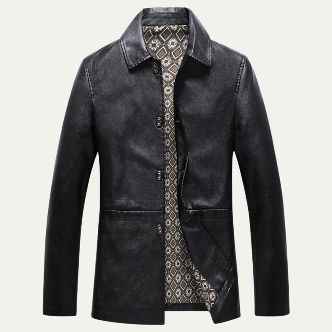 Mens Leather Button-Up Jacket Winter Style - BritishMode