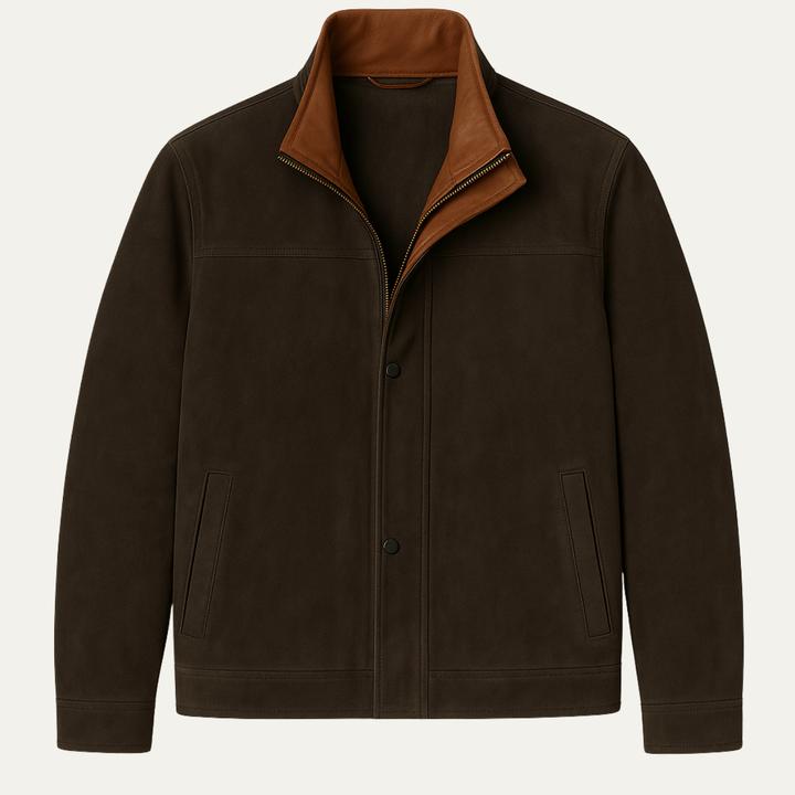 Mens Suede Bomber Jacket Retro Zip-Up Style - BritishMode