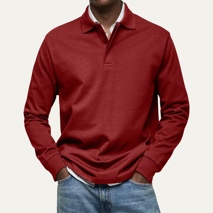 Mens Long Sleeve Polo Shirt Heavy Jersey Knit - BritishMode