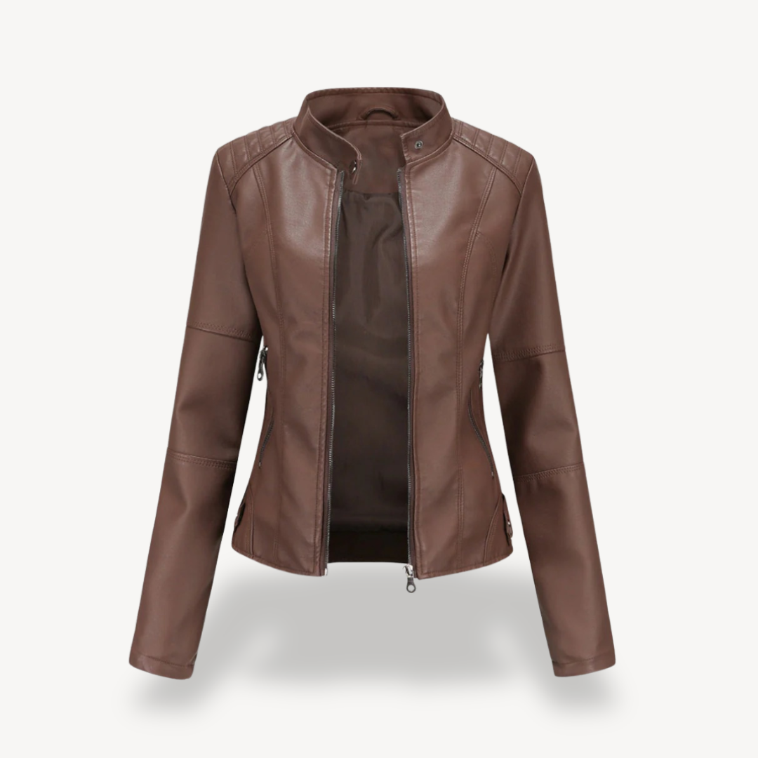 Womens Biker Jacket Faux Leather Slim Fit
