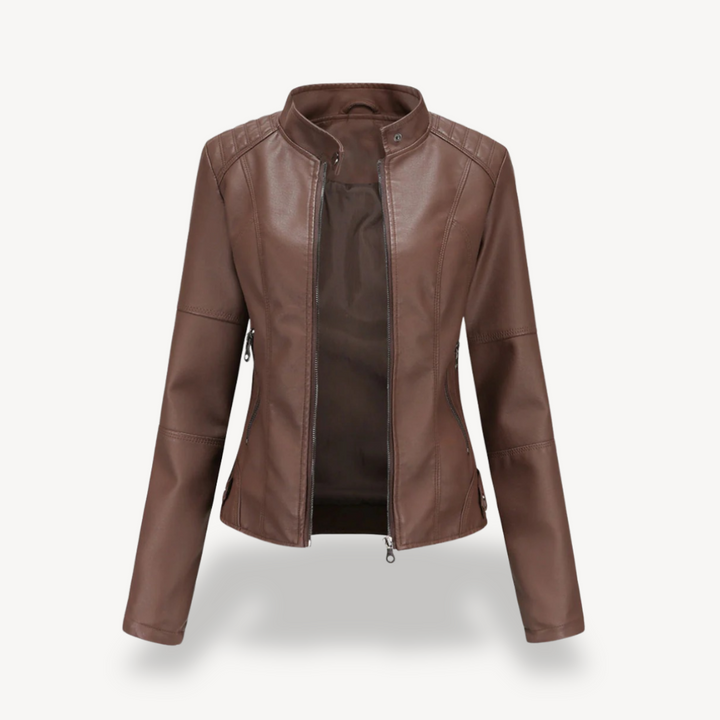 Womens Biker Jacket Faux Leather Slim Fit