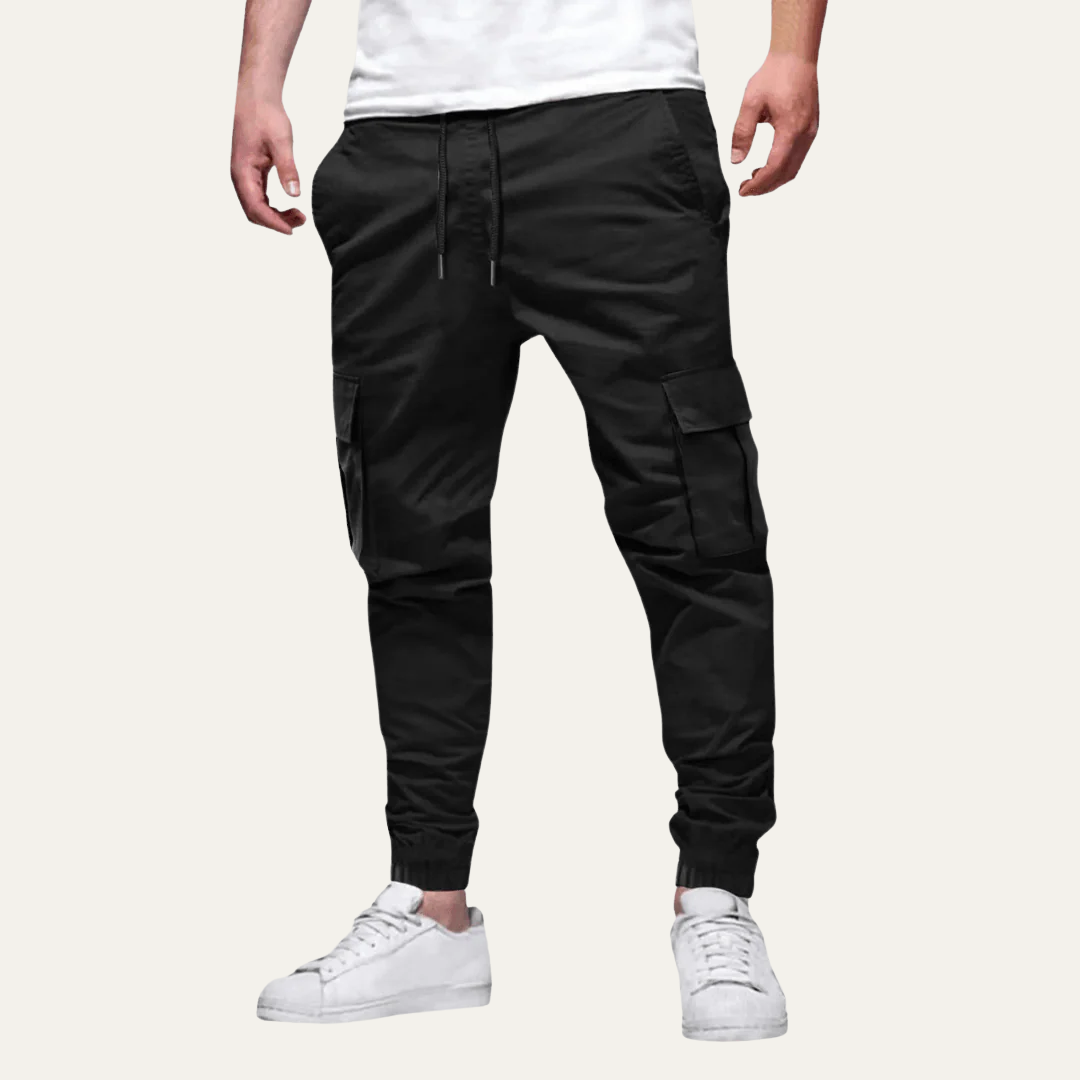 Mens Cargo Jogger Pants Cotton Tapered Fit with Flap Pockets