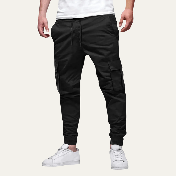 Mens Cargo Jogger Pants Cotton Tapered Fit with Flap Pockets
